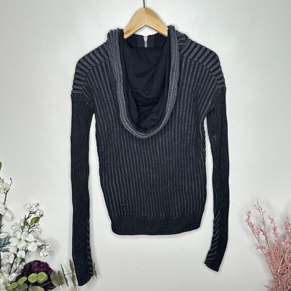 LULULEMON Embrace Hoodie Ribbed Knit Black Heathered Dark Grey Sz 4 {3J47} - Picture 5 of 7